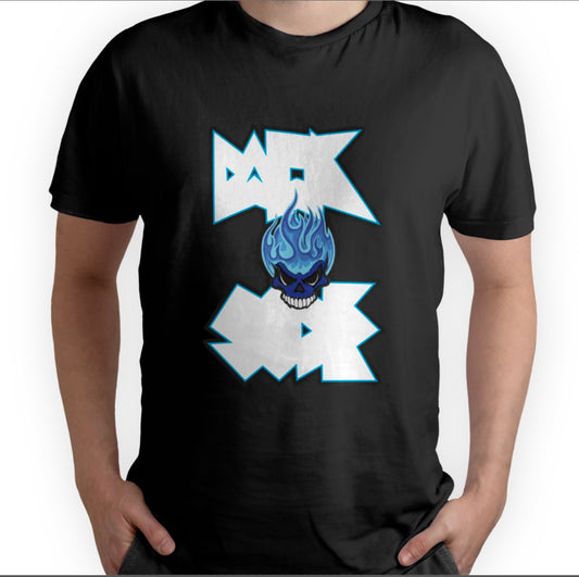 Darkside White Vinyl Logo With Blue Burning Skull T-Shirt - Black