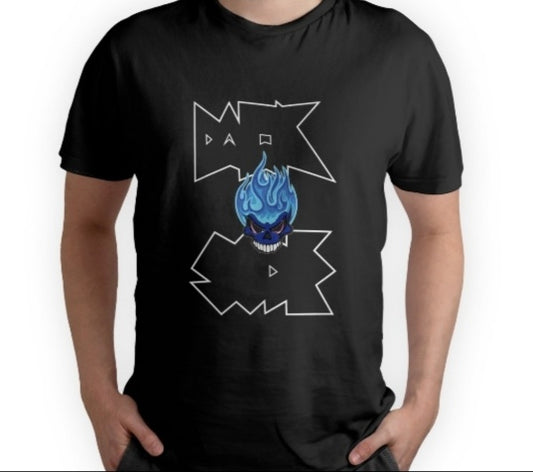Darkside White Logo With Blue Burning Skull T-Shirt - Black