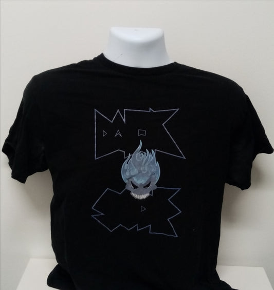 Darkside Blue Logo Burning Skull T-Shirt - Black