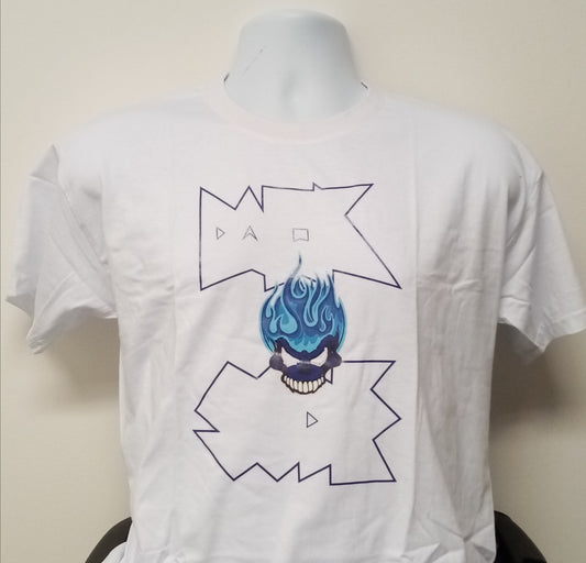 Darkside Blue Logo Burning Skull T-Shirt - White
